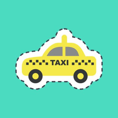 Etiket şeridi taksiyi kesti. Ulaşım elemanları. Parmak izi, poster, logo, tabela, reklam vs..