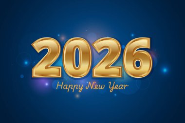 2026 Mutlu Yıllar Mavi Parlak Özgeçmiş. Mavi Arkaplan. Yeni yıl kartviziti. Altın Lüks Numaralı Sancak. Bayram Kartı