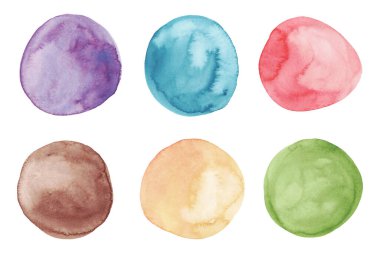 Renkli Suluboya Çemberleri Beyaz Arkaplanda Ayrı Tutuldu. Posterler, kapak, ambalaj, kırtasiye, çocuk tasarımı için el boyaması Kova Çemberi.