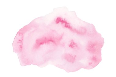 Pembe Suluboya. Aquarelle el boyası gül lekesi, beyaz arka planda izole düğün, romantik tasarımlar, aşk temaları, sosyal medya, poster, kapak, reklamlar. Sanatsal Çizim