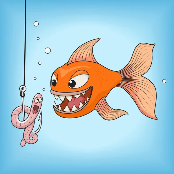 Fish hunts worm vector illustration — Stock Vector