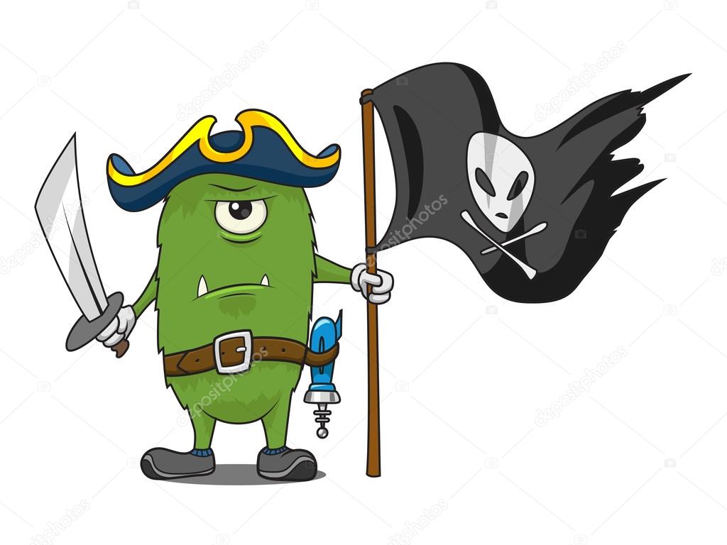 Cartoon space pirate monster vector illustration