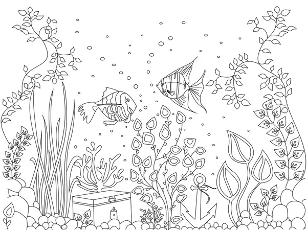 Illustration vectorielle de poissons des fonds marins à colorier — Image vectorielle