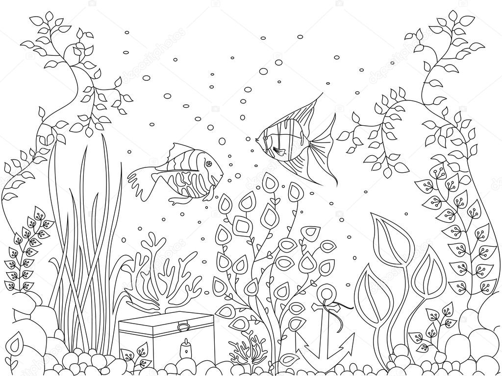 Coloriage du fond marin poisson vector illustration — Image vectorielle