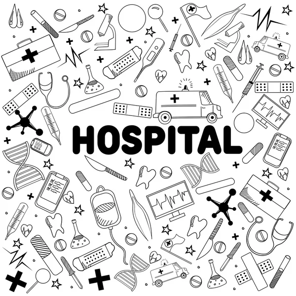 Imagem do vetor do projeto da arte da linha do hospital —  Vetores de Stock