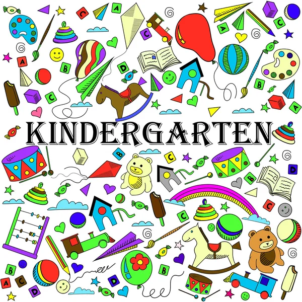 Kindergarten line art design vector illustration — Stock Vector