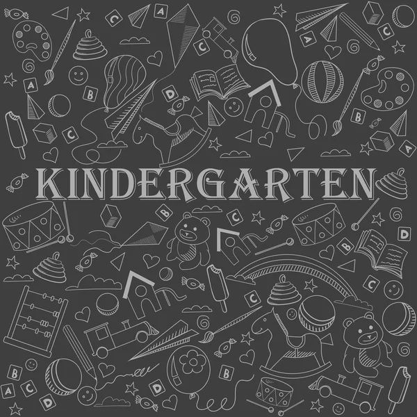 Kindergarten line art design vector illustration — Stock Vector