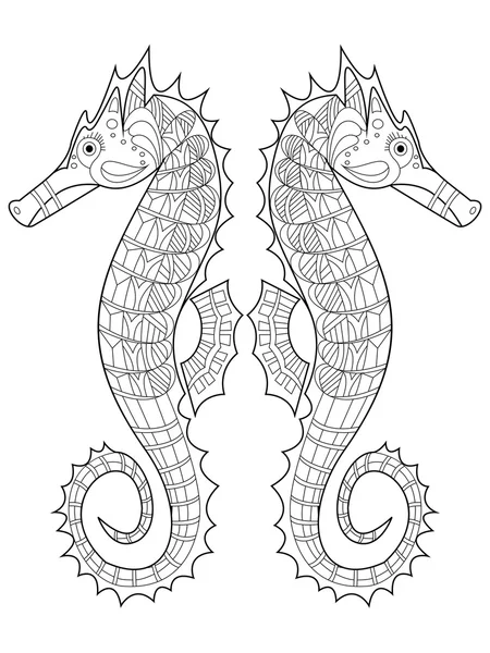 Sea horse vector kleurplaten voor volwassenen — Stockvector