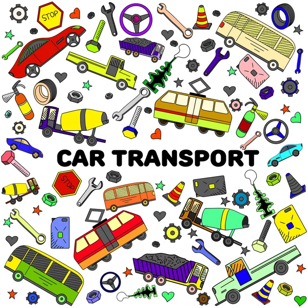 Línea de transporte de coches arte diseño vector ilustración — Vector de stock