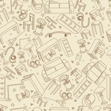 Mobilya sorunsuz retro vektör çizim