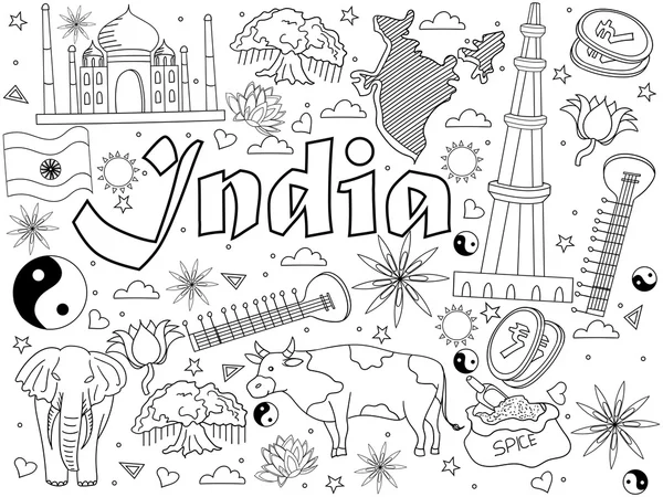 India colorear libro vector ilustración — Vector de stock