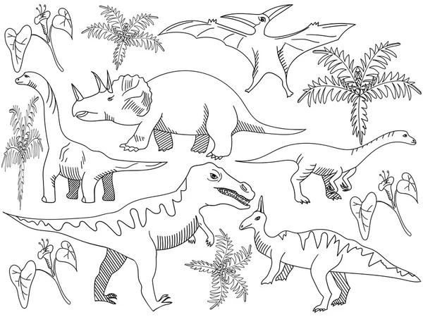 Dinosaurio para colorear libro vector para adultos — Vector de stock