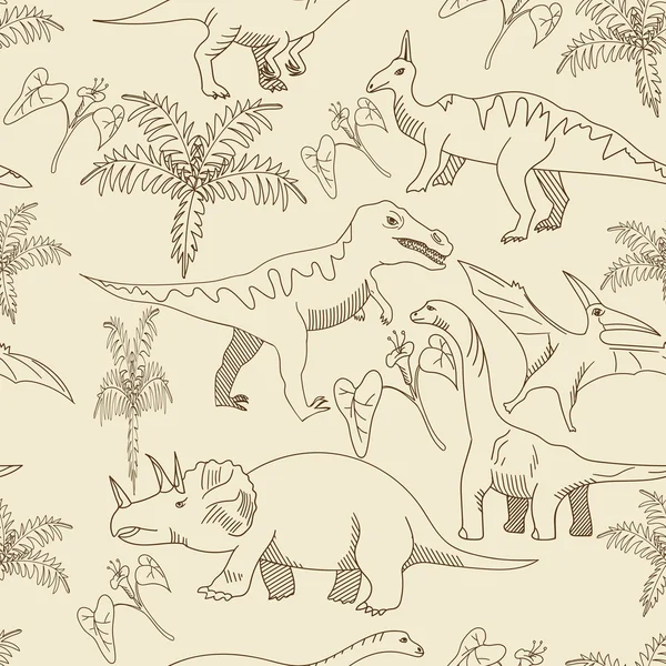 Ilustración de vectores sin costura de dinosaurios — Archivo Imágenes Vectoriales