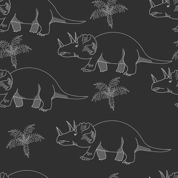 Triceratops tiza sin costura vector ilustración — Vector de stock
