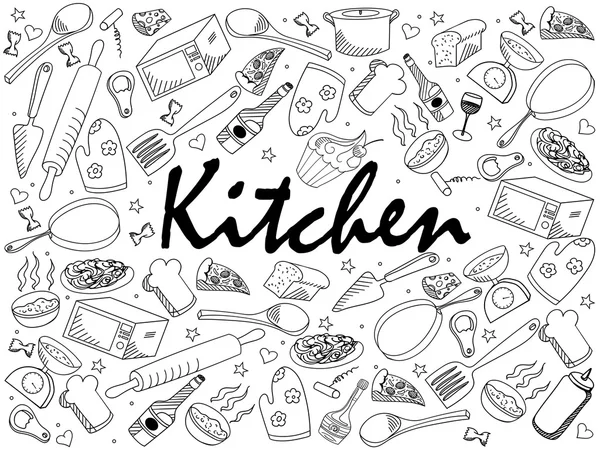 Cocina para colorear libro vector ilustración — Vector de stock