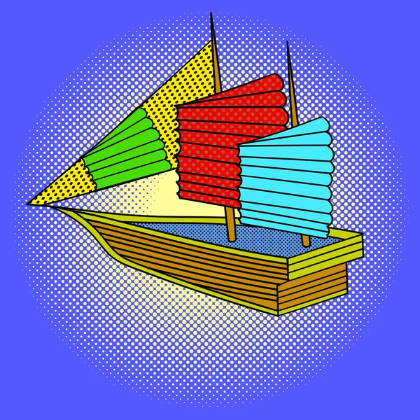 Zeilen schip popart vectorillustratie — Stockvector