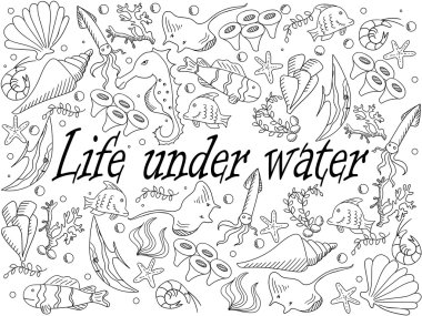 Life under water coloring book vector illustration vector Life under water coloring book vector illustration vector