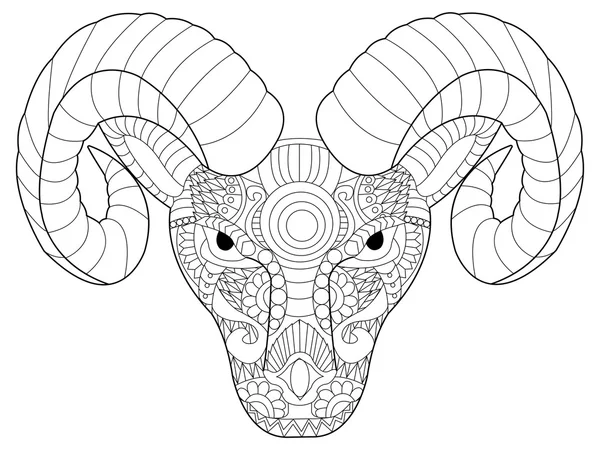 Head ram coloring vector for adults — Διανυσματικό Αρχείο