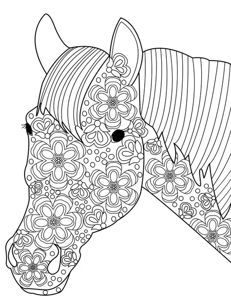 Coloriage tête de cheval vecteur pour adultes — Image vectorielle