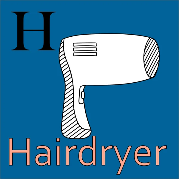 H letter. Vector alphabet. Coloring book hairdryer — Stock Vector