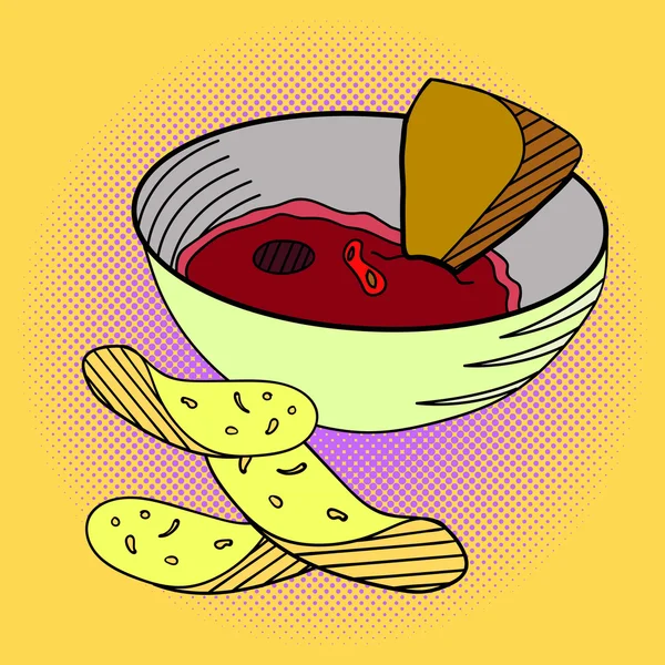 Soße und Chips Pop Art Vektor Illustration — Stockvektor