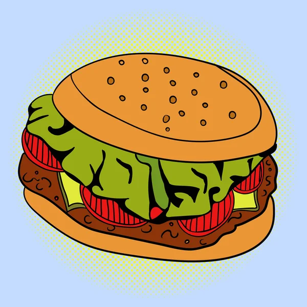 Hamburger Pop art vectorillustratie — Stockvector