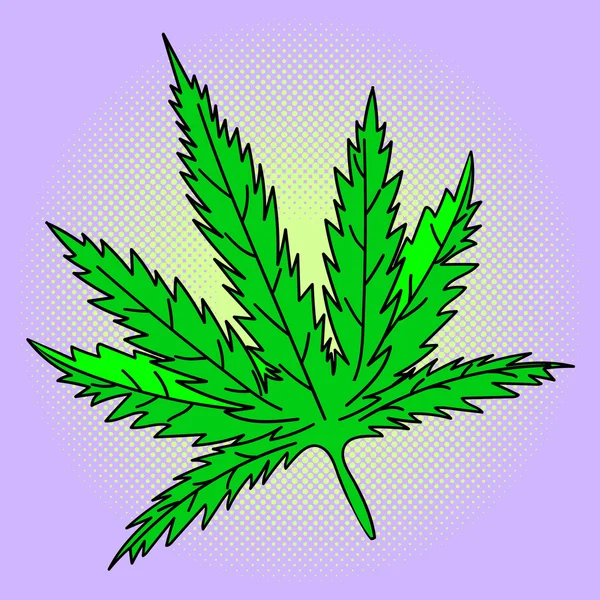 Hoja de cannabis Pop arte vector ilustración — Vector de stock