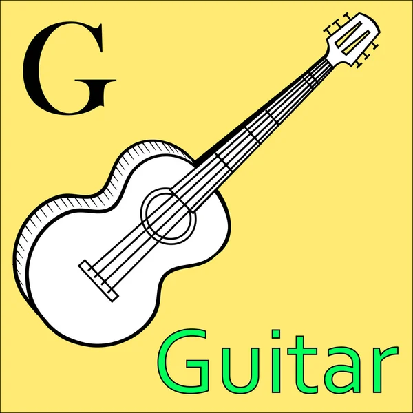 Carta G. Alfabeto vetorial. Colorir guitarra livro —  Vetores de Stock