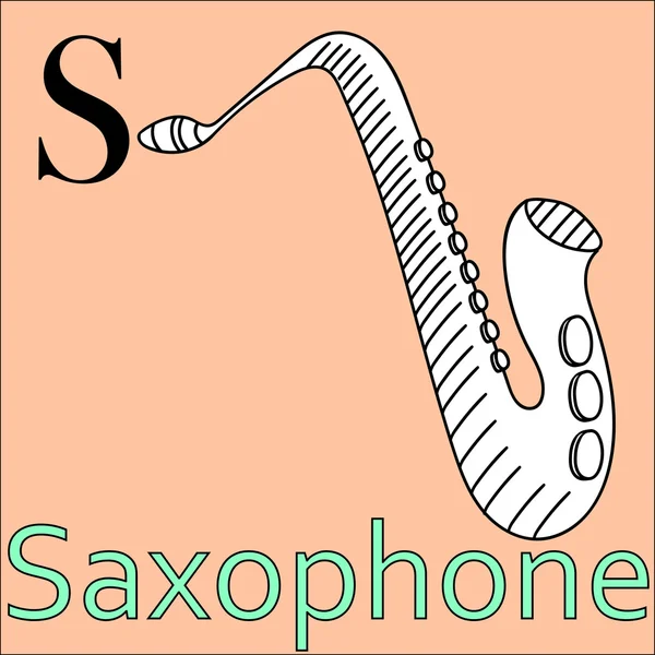 S Brief. Vektoralphabet. Malbuch Saxophon — Stockvektor