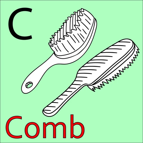C letter. Vector alphabet. Coloring book comb — Stock Vector