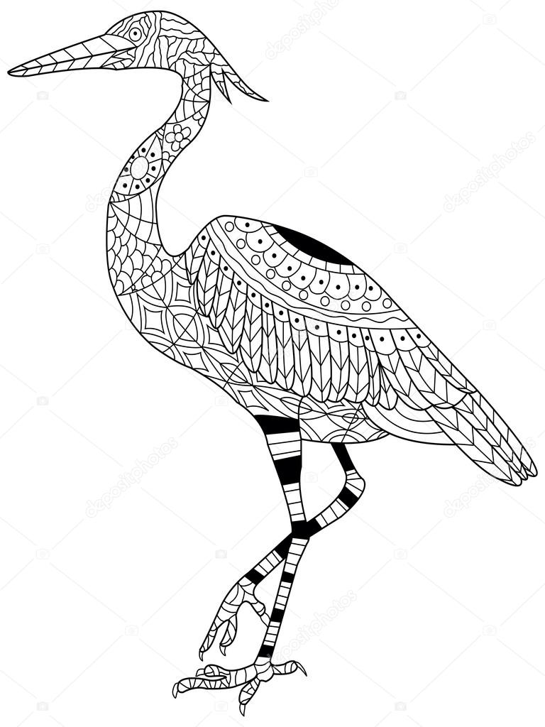 stock illustration heron coloring vector for adults