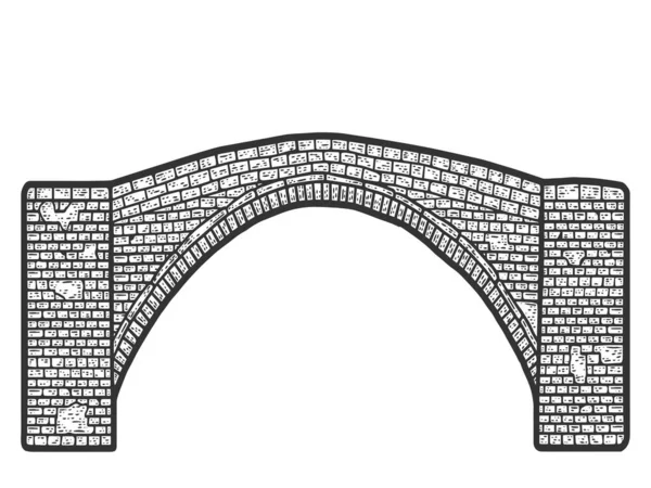 Tradiční cihlový most. Rytina rastrové ilustrace. Sketch scratch board imitace. — Stock fotografie