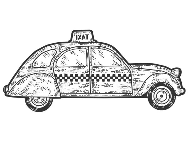 Retro taxi, régi szállítás. Gravírozó vektor illusztrációja. — Stock Vector