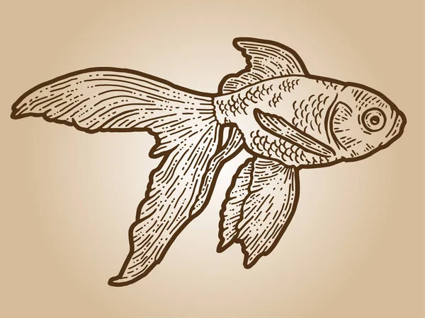 Goldfisch. Gravieren Skizze Scratch Board Imitation. Handgezeichnetes Sepia-Bild. — Stockfoto