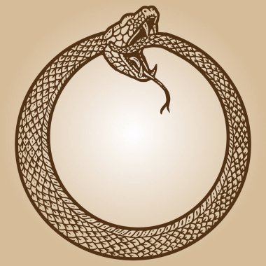 Uroboros, snake coiled in a ring, biting its tail. Engraving sketch scratch board imitation sepia. vector Uroboros, snake coiled in a ring, biting its tail. Engraving sketch scratch board imitation sepia. vector