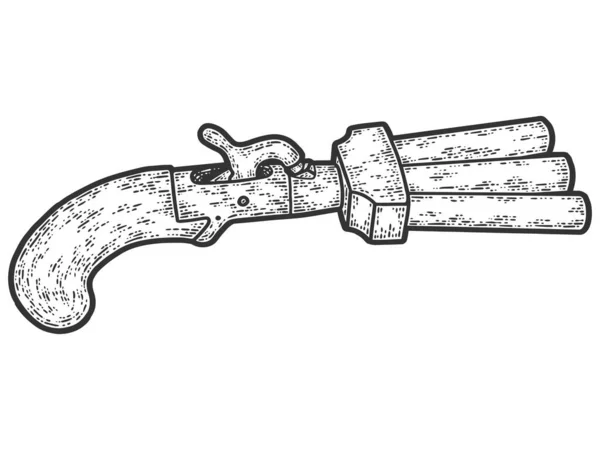 3 발 연발 권총이야. 벡터의 합성 일러스트. 스크래치 보드 모방. — 스톡 벡터