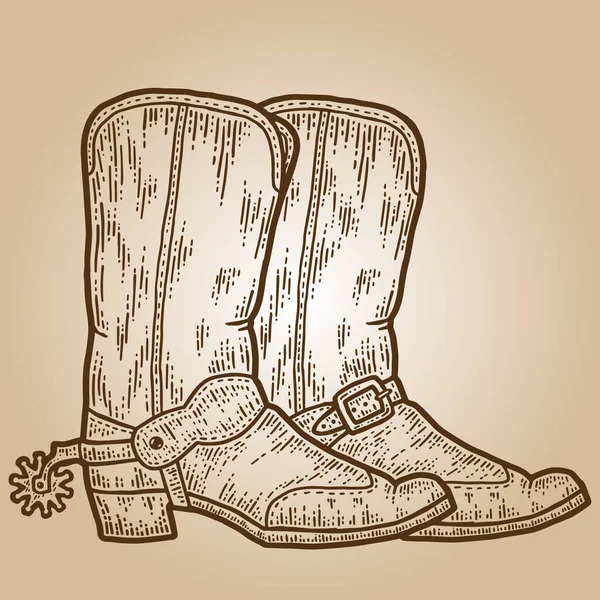 Cowboy boots. Engraving sketch scratch board imitation. Sepia hand drawn image. — Stock Photo, Image