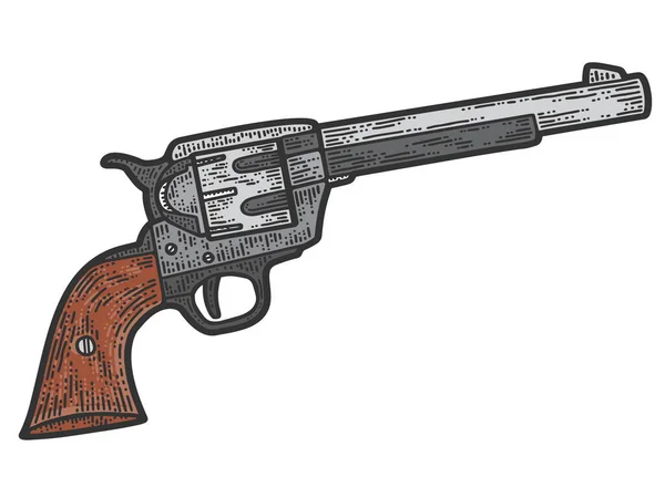 Colt revolver, cowboy gun. Apparel print design. Color hand drawn image. — Vector de stock