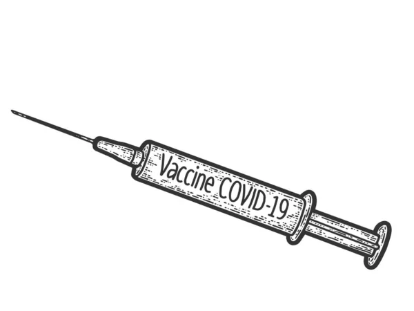 Spruta med covid-19 vaccin. Gravyr raster illustration. Skiss repan imitation. — Stockfoto