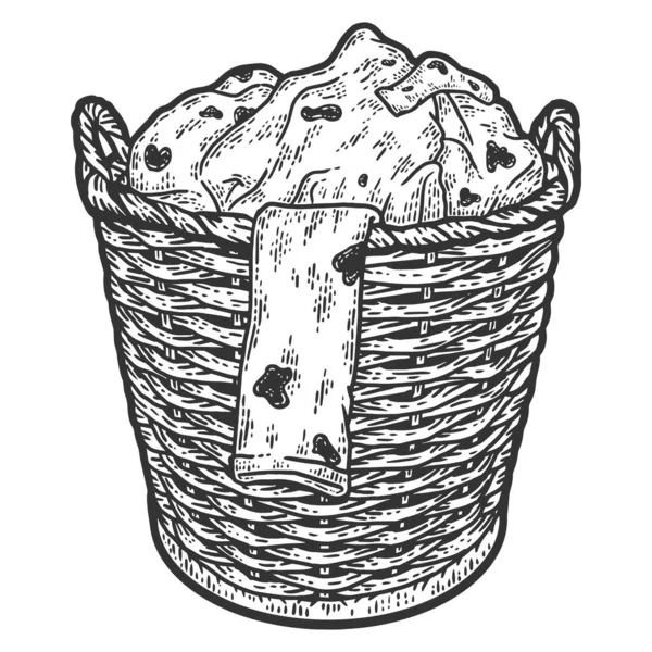 Uma cesta de roupa suja. Ilustração vetorial de gravura. Sketch imitação placa de arranhão. —  Vetores de Stock