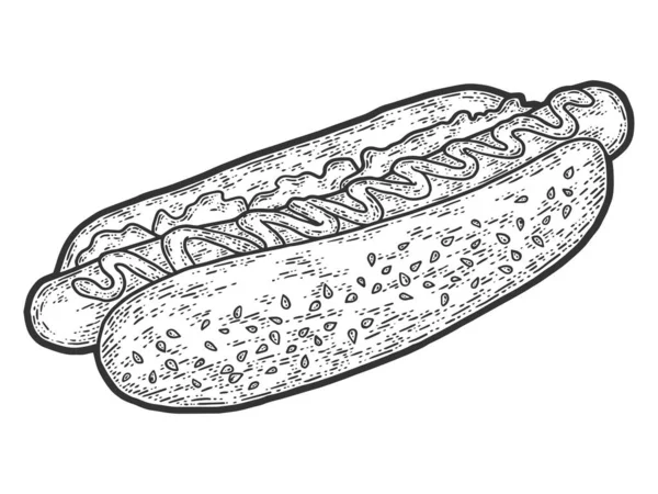 Hot Dog Gravur Raster Illustration. Skizze Scratch Board Imitation. — Stockfoto