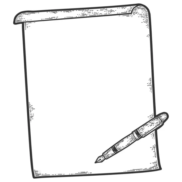 Folha de papel e mão em branco. Ilustração vetorial de gravura. Sketch imitação placa de arranhão. — Vetor de Stock