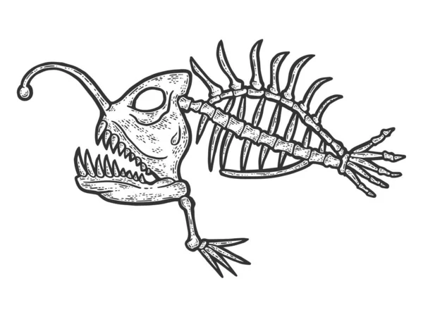 El esqueleto de un pez de mar profundo, un depredador. Grabado ilustración raster. —  Fotos de Stock