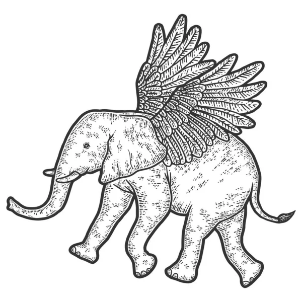 Baby elephant with wings. Engraving raster illustration. Sketch — Stock Photo, Image