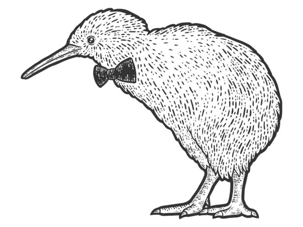 Uccello Kiwi in papillon. Illustrazione vettoriale di incisione. Schizzo — Vettoriale Stock