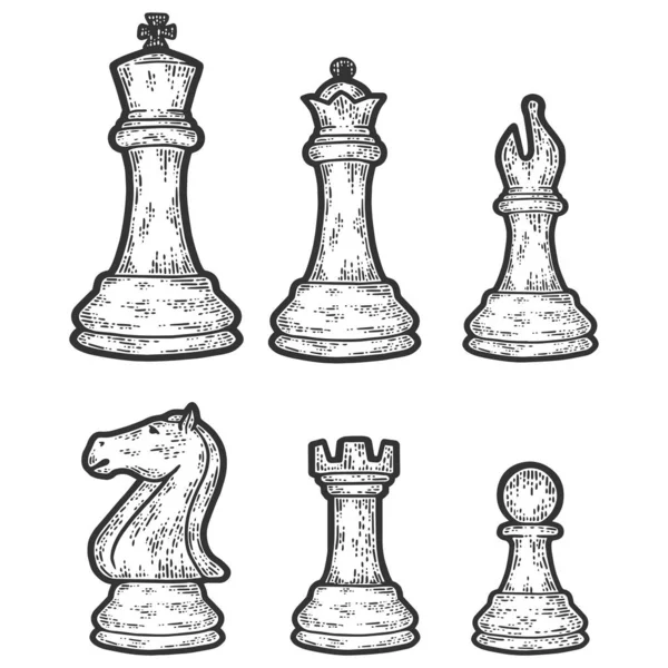 Set of chess pieces. Engraving raster illustration. Sketch scratch — Stock Photo, Image