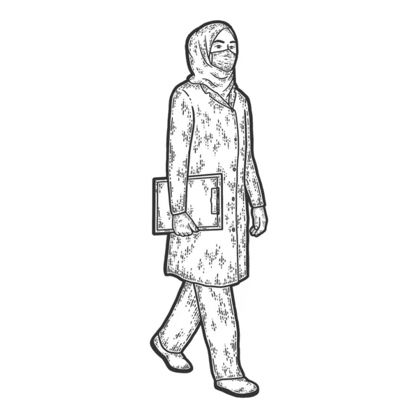 Femme musulmane, docteur. Médecin. Illustration raster gravure. — Photo