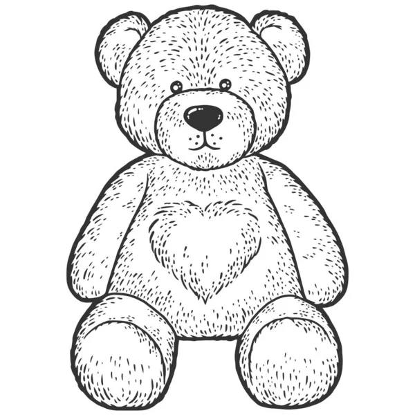 Teddy bear with heart. Engraving raster illustration. — Stock Photo, Image