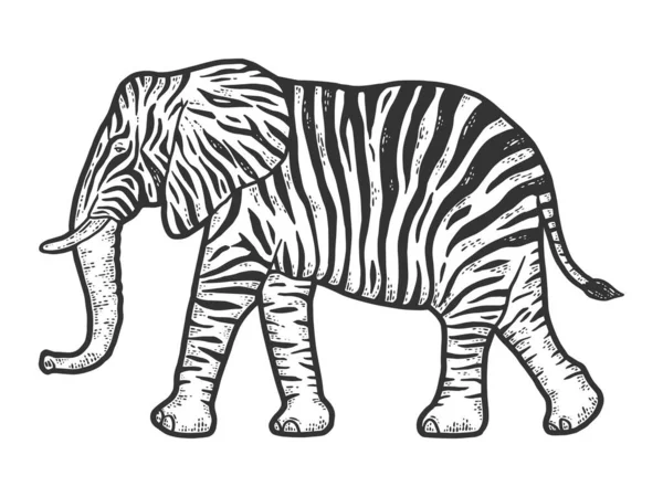 Fiktiva djur zebra elefant. Gravyr raster illustration. — Stockfoto