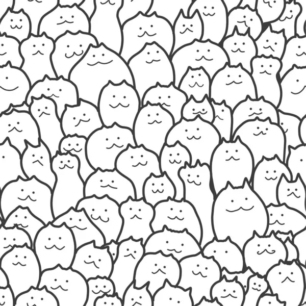 Patrón sin costuras, cabezas de gatos de dibujos animados. Grabado raster —  Fotos de Stock